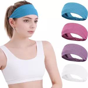 수킨 쿨링 헤드밴드 스포츠 남성 여성용 스웨트 달리기용 운동 요가 헬스장 테니스 캠핑 4팩 블루/로즈