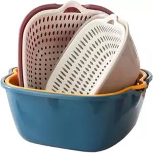 BESTOYARD 6pcs 이중 주방 배수 바구니 및 손잡이가 있는 야채 세척용 소쿠리 세트 과일 농산물 청소용