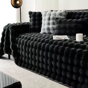 방가 토끼털 쇼파 따뜻한 커버 BG0 블랙 패드 퍼 부드러운 80x30cm인용