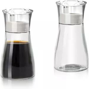 노 드립 스파우트가 포함된 간장 디스펜서 2팩 유리 오일 및 식초 병 세트 주방 조리용 더스트 캡이 올리브