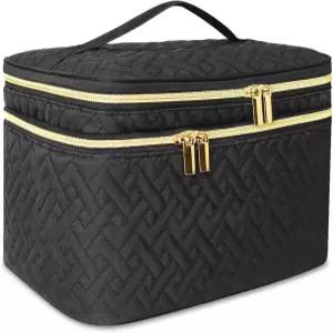 여성용 로이지 메이크업 백 오거나이저 브러시 수납 공간이 있는 대형 더블 레이어 화장품 휴대용 및 방수