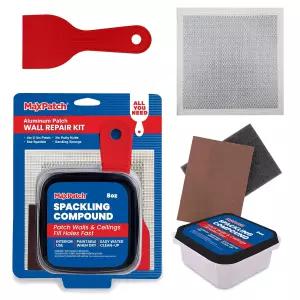 Max 건식 벽체 수리 키트 4피스 세트 자가 접착 알루미늄 패치 8온스 스패클 100 재활용 3인치 퍼티 나이프