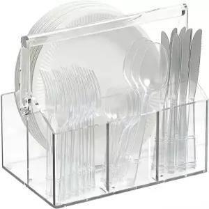 기사도 아크릴 식기 홀더 및 종이 접시 주방 테이블 뷔페 파티 피크닉 캠핑 실내 야외용 투명 공간 절약형