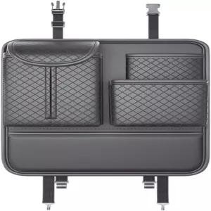 티슈 홀더가 있는 GGCLIMAX 카 오거나이저 및 스토리지 유니버설 카시트 백 블랙 마름모 패턴 PU 가죽 멀티