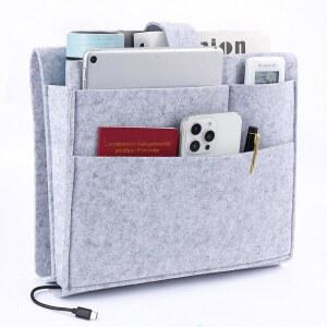 Seefoo 침대 캐디 정리함 포켓이 선반 이층 튼튼한 위한 가능 있는 소파 옆 홀더로 기숙사 4 메모 책 보관 쉽게 그레이를 잡지