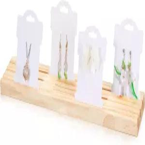 3 슬롯 나무 귀걸이 디스플레이 스탠드 휴대용 주얼리 홀더 쇼 트레이 11.8×3×0.6 인치 명함 작은 링