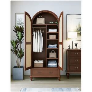 홈아메리칸 스타일 원목 옷장 모던 심플 라탄 양문 가정용 침실 수납장