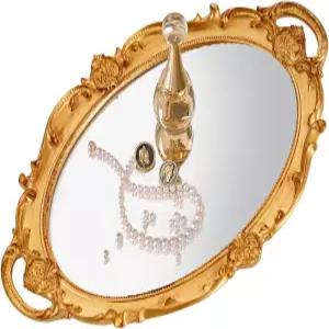 드레서 향수 보관 장식용 XPXKJ 골드 미러 트레이 빈티지 배니티 유리 코켓 룸 침실 욕실 타원형 앤티크