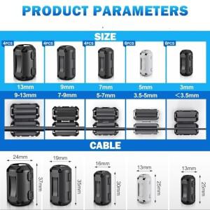 24PCS 페라이트 비즈 RFI 필터용 스냅온 초크 코어 키트 USB/오디오/전원 케이블 소음 감소(3.5-13mm)
