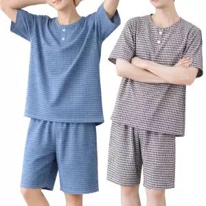 [모든GO]남성 반팔 반바지 상하의 잠옷세트 홈웨어 파자마 깅엄 체크 냉감 시원한 빅사이즈