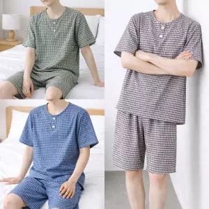 [모든GO]남자 잠옷세트 반팔 반바지 파자마 홈웨어 냉감 여름 깅엄 체크 빅사이즈