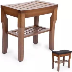 쿠션이 있는 스트롱텍 대나무 샤워 벤치 시트 수납 선반이 스툴 가볍고 미끄럼 방지 빠른 배수 설계