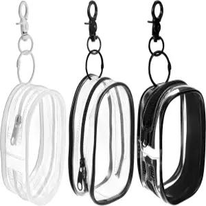 티아하 클리어 메이크업 가방 3팩 블랙/화이트 미니 방수 화장품 파우치 열쇠고리 정리함 화장실용 투명