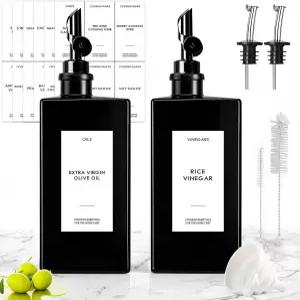 주방용 교스강 2PCS 16.9온스 올리브 오일 디스펜서 병 간장 및 식초 디스펜서용 다크 글래스 세트 W.2