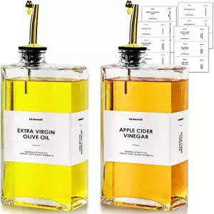 주방용 올리브 오일 디스펜서 유리 병 500ML 및 식초 세트 2개 스테인리스 스틸 파우치 2개와 라벨 44개가