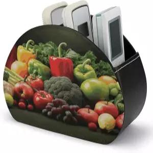 FoodPand 과일 및 채소 TV 리모컨 홀더 PU 가죽 다기능 미디어 플레이어 보관함 보관 정리함 안경 펜 DVD용