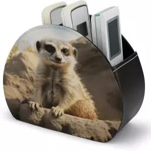 FodPand 미어캣 동물 TV 리모컨 홀더 PU 가죽 다기능 미디어 플레이어 보관함 보관 정리함 안경 펜 DVD용