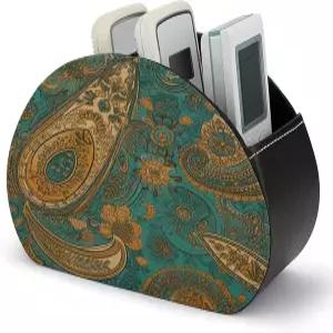 FodPand 옐로우 페이즐리 패턴 TV 리모컨 홀더 PU 가죽 다기능 미디어 플레이어 보관함 5개의 안경 펜 DVD