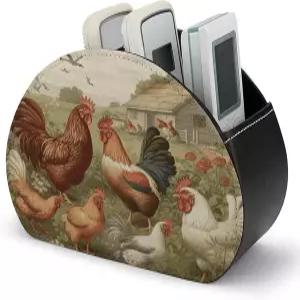 FoodPand 치킨 및 농장 TV 리모컨 홀더 PU 가죽 다기능 미디어 플레이어 보관함 보관 정리함 안경 펜 DVD용