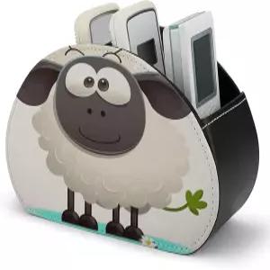 FoodPand 양 TV 리모컨 홀더 PU 가죽 다기능 미디어 플레이어 보관함 5개의 안경 펜 DVD 수납 정리함