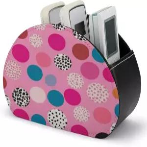FodPand 크레이지 핑크 물방울무늬 TV 리모컨 홀더 PU 가죽 다기능 미디어 플레이어 보관함 안경 펜 DVD용