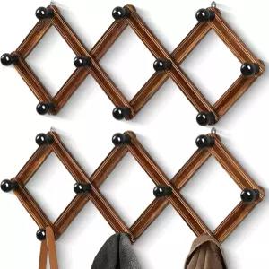 벽용 2팩 어코디언 모자 랙 10개의 후크가 달린 확장 가능한 코트 벽걸이 가방 및 야구 견고한 나무 모던