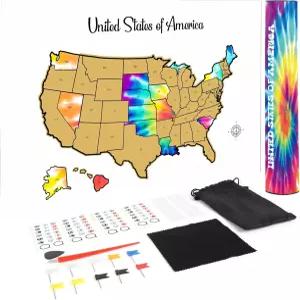 스크래치 오프 미국 여행 지도 - 활기찬 타이 다이 50 목적지 여정 트래커 대형 16x23 인치 탐험 포스터