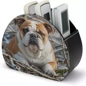 RLDOBOFE 가죽 리모컨 홀더 5칸 TV 잉글리시 불독스 캐디 보관함 컨트롤러 나이트스탠드 침대 머리맡용