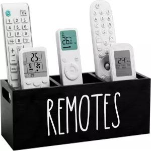 테이블용 리모컨 홀더 3 슬롯 나무 TV 침대 옆 보관 정리함 10인치 x 3.3인치 블랙