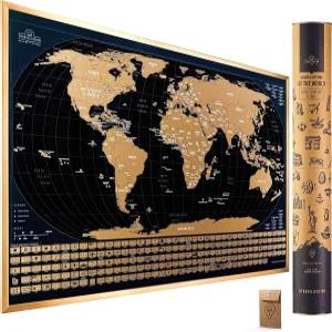 196개의 컨트리 플래그가 있는 24인치 x 17인치 프레임 여행 지도 선명한 색상과 프리미엄 골드 코팅