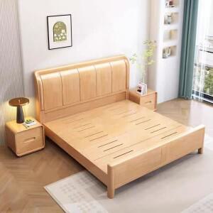 %&2025년 베스트셀러 퀸사이즈 수납 침대, 침실용 고급 원목 오크 미니멀 디자인 우드