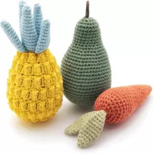 니나 우프 코튼 삐걱거리는 개 장난감 세트 - 과일 채소 팩