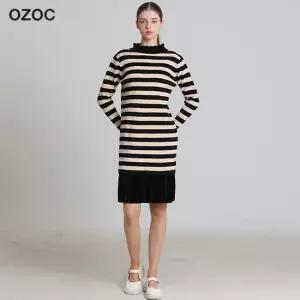 오조크 스트라이프 벨벳 프릴 원피스