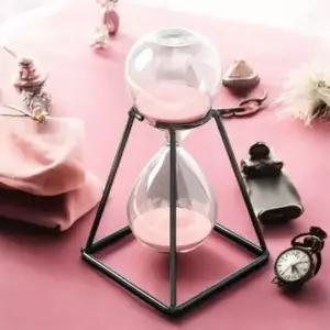 북유럽풍 블랙메탈 유리 모래시계 30분 핑크 사우나모래시계