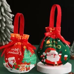 성탄절 벨벳 원형 주머니 산타 캐릭터 디자인 사탕 담기 선물 포장용 파우치 겨울