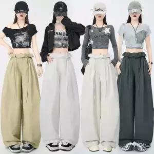 팬츠 여성용 빈티지 캐주얼 카고팬츠 종이백 와이드 날씬해 보이기 admr1