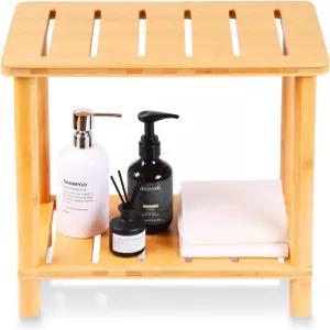 대나무 샤워 벤치 스툴 수납 선반이 있는 내부 방수 의자 스파 목욕 시트 실내 또는 실외에서 사용할 수