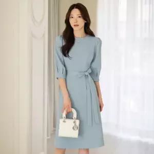 [시크라인] 블레오 핀턱 셔링 허리끈 원피스