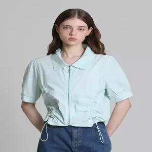 [오조크][오조크(OZOC)] 사이드 셔링 스트링 크롭 반팔 지퍼 자켓 (택가격 108000원)