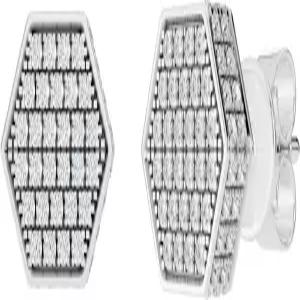 블래즐링록 컬렉션 0.20 Ctw 라운드 화이트 내추럴 다이아몬드 헥사곤 남성용 클러스터 스터드 귀걸이 925