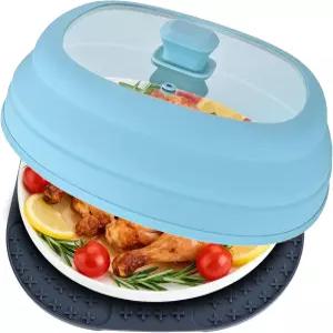 실리콘 매트가 있는 전자레인지 스플래터 유리 커버 통풍구가 식품용 접이식 쉽게 잡을 수 손잡이 BPA 프리