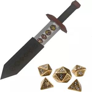 DND 주사위 상자 선물용 검 단검 홀더 멋진 다면체 역할 게임 플레이어용 판타지 테이블탑 RPG 액세서리