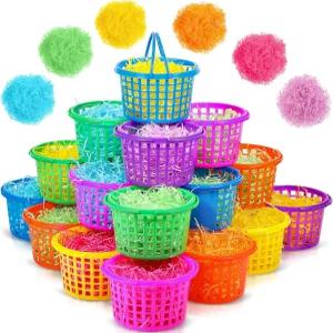 Yinder 36개 다색 플라스틱 부활절 바구니 세트에는 36개의 접이식 손잡이 달걀 사냥 파티 용품이 포함된