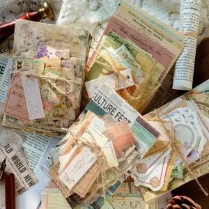 트레싱지 트레이싱지 100 개 빈티지 미적 재료 종이 스크랩북 세트 플래너 손 만든 일기 앨범 편집 정크 저