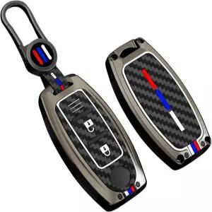 산릴리 탄소 섬유 패턴 2 버튼 스마트 키포브 커버 장착 닛산 로그 티이다 키체인 블랙으로 370z 무라노