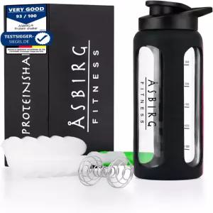 아스비르그 피트니스 24온스 유리 단백질 셰이커 병 - BPA 프리 누수 방지 뚜껑 스테인리스 스틸 믹싱 볼