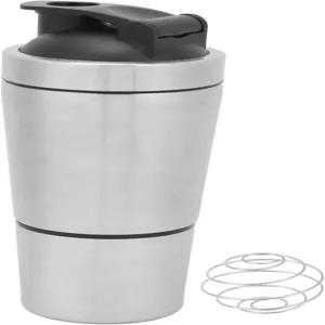 CHOTIME 단백질 셰이커 병 저울 및 와이어 휘스크 볼이 있는 스테인리스 스틸 컵 헬스장 애호가 야외 운동