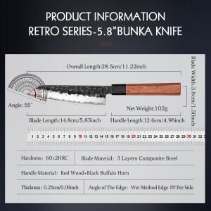 HEZHEN 5.8 인치 Bunka 칼 3 층 복합 강철 스테인레스 스틸 붉은 나무 손잡이 주방 요리 유틸리티 선물 상