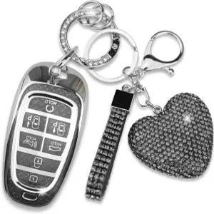 다이아몬드 키체인이 장착된 현대 키포브 커버와 호환되는 시모키 2024 2023 2022 쏘나타 싼타페 넥쏘 투손