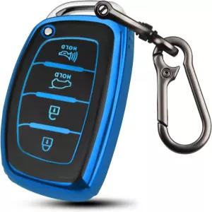 현대 엘란트라용 QBUC 키포브 커버 메탈 키체인(블루 모델-A)이 장착된 GT 오닉 쏘나타 투손 스마트 케이스